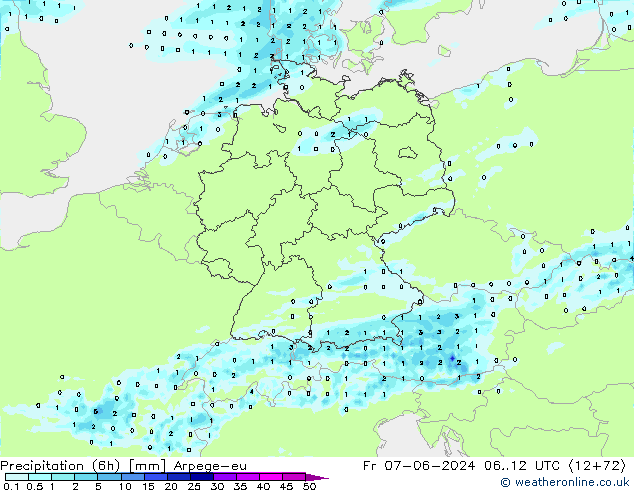 Precipitation (6h) Arpege-eu Fr 07.06.2024 12 UTC