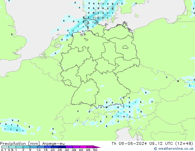 Niederschlag Arpege-eu Do 06.06.2024 12 UTC