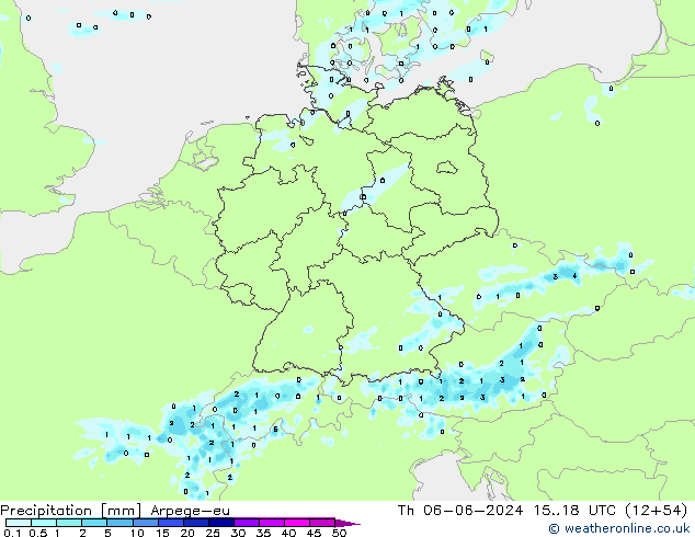 Precipitazione Arpege-eu gio 06.06.2024 18 UTC