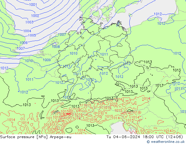 Surface pressure Arpege-eu Tu 04.06.2024 18 UTC