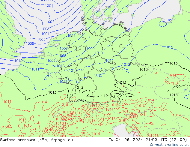 Atmosférický tlak Arpege-eu Út 04.06.2024 21 UTC