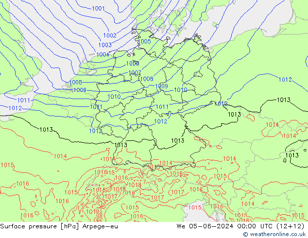 Presión superficial Arpege-eu mié 05.06.2024 00 UTC