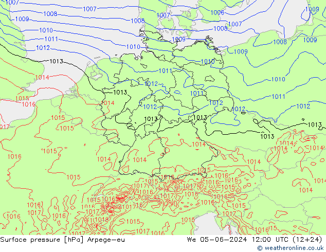 Presión superficial Arpege-eu mié 05.06.2024 12 UTC