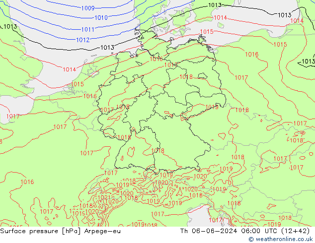 Surface pressure Arpege-eu Th 06.06.2024 06 UTC