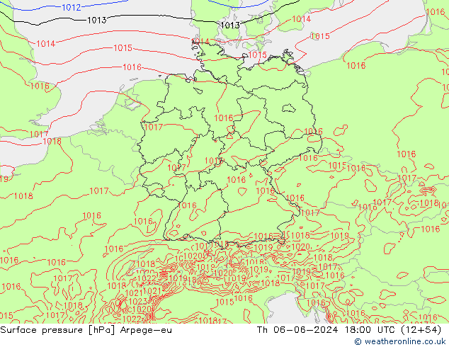 приземное давление Arpege-eu чт 06.06.2024 18 UTC