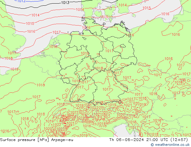 приземное давление Arpege-eu чт 06.06.2024 21 UTC