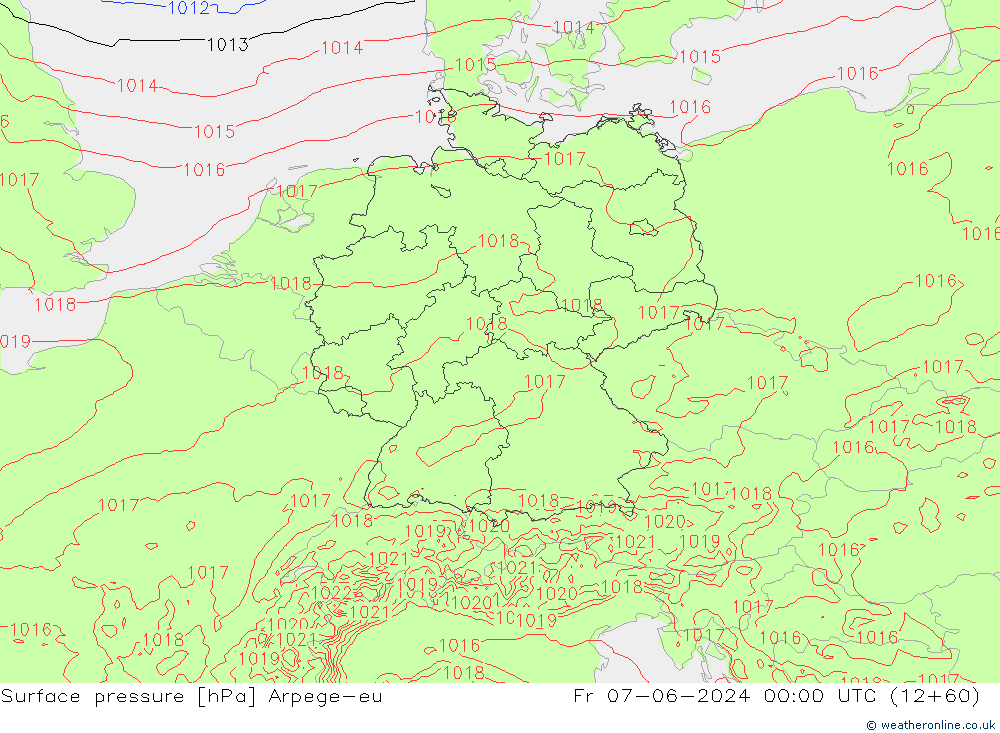 Atmosférický tlak Arpege-eu Pá 07.06.2024 00 UTC