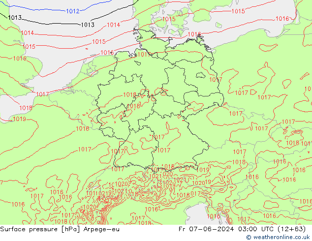 Pressione al suolo Arpege-eu ven 07.06.2024 03 UTC