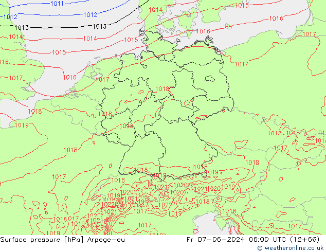 приземное давление Arpege-eu пт 07.06.2024 06 UTC