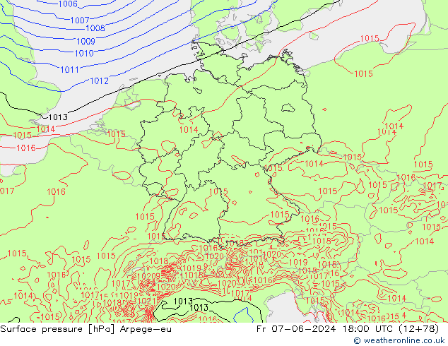 Luchtdruk (Grond) Arpege-eu vr 07.06.2024 18 UTC