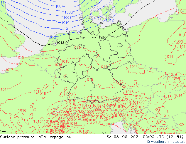 Atmosférický tlak Arpege-eu So 08.06.2024 00 UTC