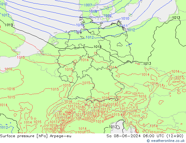 Atmosférický tlak Arpege-eu So 08.06.2024 06 UTC