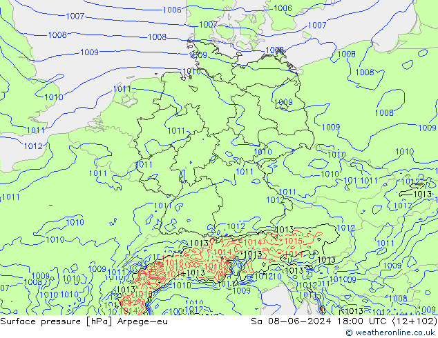 Atmosférický tlak Arpege-eu So 08.06.2024 18 UTC