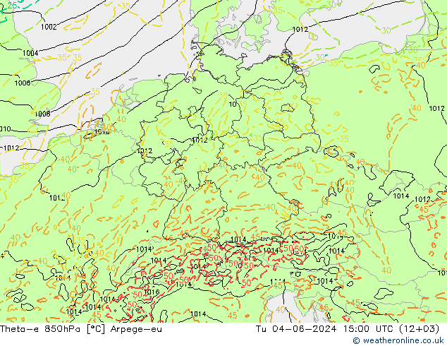 Theta-e 850hPa Arpege-eu mar 04.06.2024 15 UTC