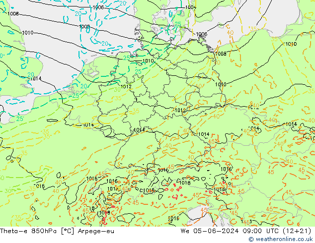 Theta-e 850гПа Arpege-eu ср 05.06.2024 09 UTC