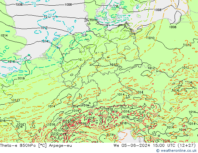 Theta-e 850hPa Arpege-eu śro. 05.06.2024 15 UTC