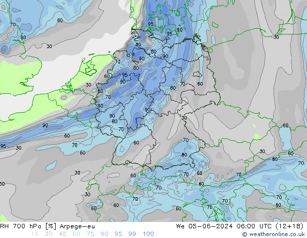 RH 700 hPa Arpege-eu We 05.06.2024 06 UTC