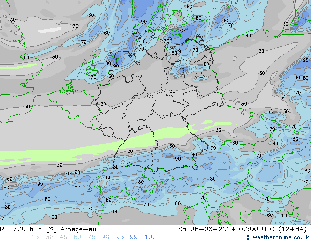 RH 700 hPa Arpege-eu sab 08.06.2024 00 UTC