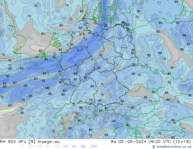 RH 850 hPa Arpege-eu Mi 05.06.2024 06 UTC