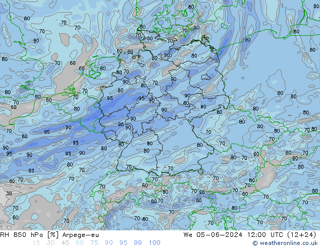 RH 850 hPa Arpege-eu Mi 05.06.2024 12 UTC