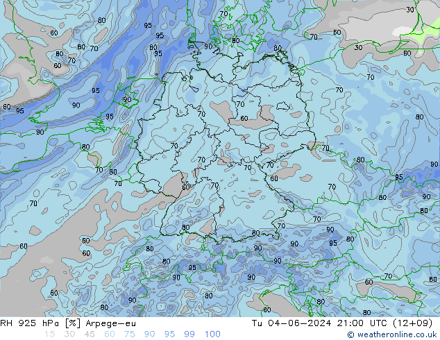 RH 925 hPa Arpege-eu Tu 04.06.2024 21 UTC