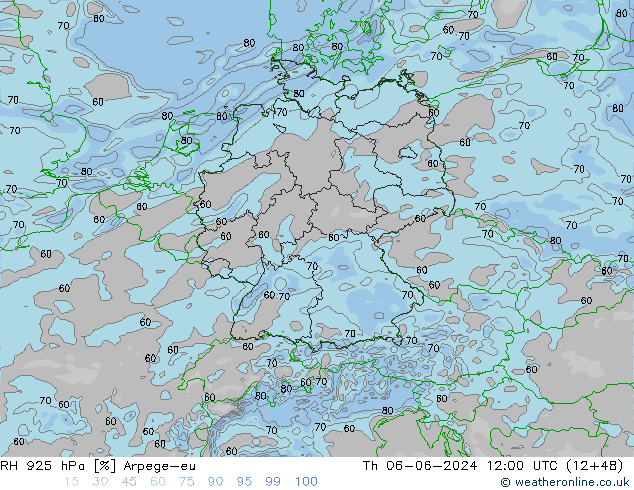 RH 925 hPa Arpege-eu Qui 06.06.2024 12 UTC