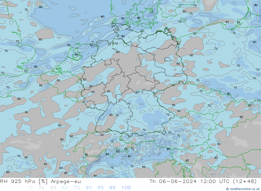 RH 925 hPa Arpege-eu Do 06.06.2024 12 UTC