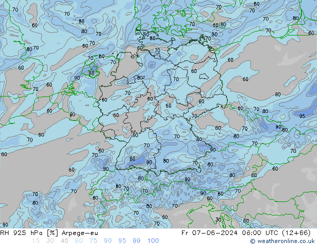 RH 925 hPa Arpege-eu Fr 07.06.2024 06 UTC