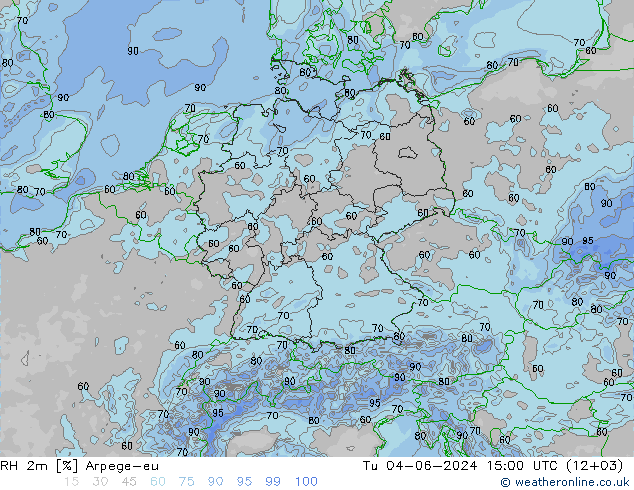 RH 2m Arpege-eu Tu 04.06.2024 15 UTC