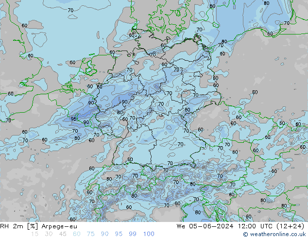 Humidité rel. 2m Arpege-eu mer 05.06.2024 12 UTC