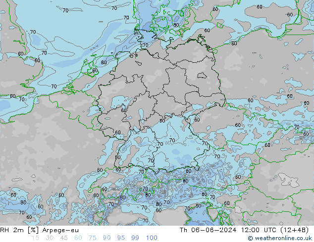 RH 2m Arpege-eu Th 06.06.2024 12 UTC