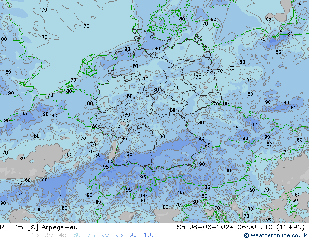 Humedad rel. 2m Arpege-eu sáb 08.06.2024 06 UTC