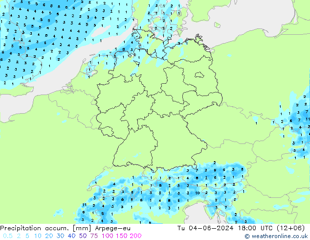 Totale neerslag Arpege-eu di 04.06.2024 18 UTC