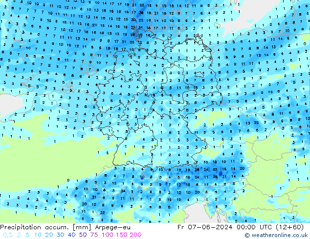 Precipitation accum. Arpege-eu Sex 07.06.2024 00 UTC