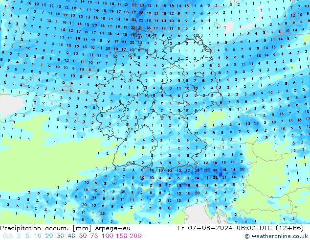 Precipitation accum. Arpege-eu Fr 07.06.2024 06 UTC