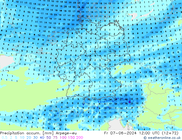 Precipitation accum. Arpege-eu  07.06.2024 12 UTC