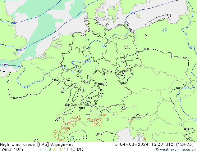 High wind areas Arpege-eu Út 04.06.2024 15 UTC