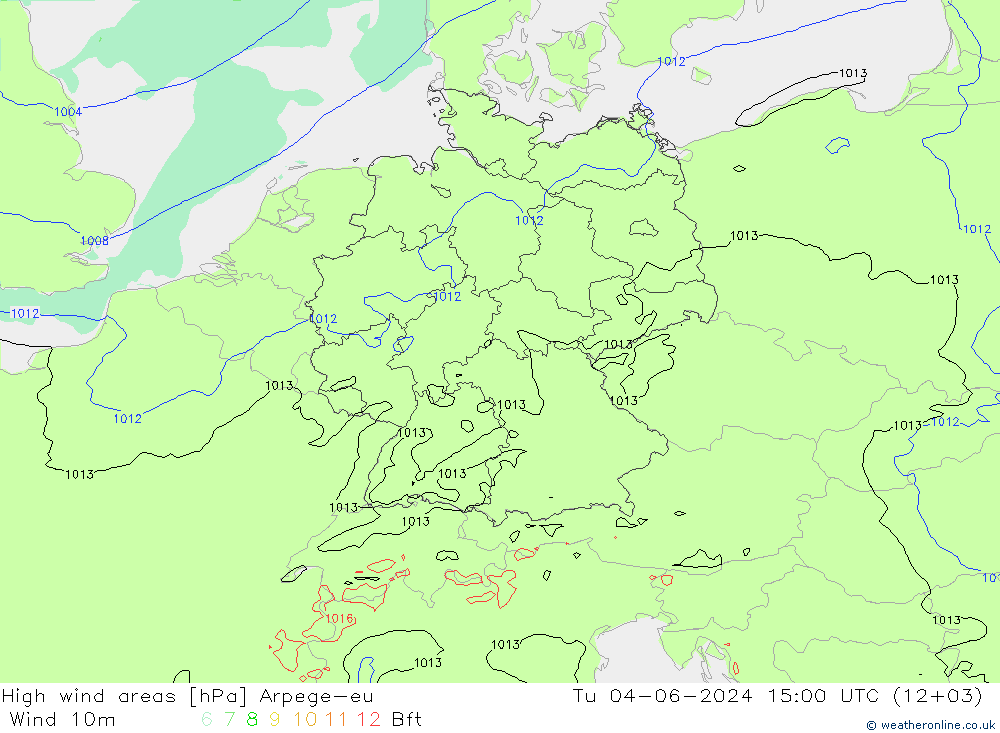 High wind areas Arpege-eu Tu 04.06.2024 15 UTC
