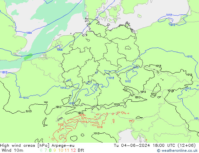 Windvelden Arpege-eu di 04.06.2024 18 UTC