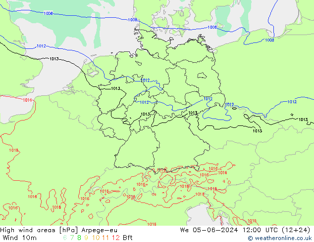 High wind areas Arpege-eu ср 05.06.2024 12 UTC