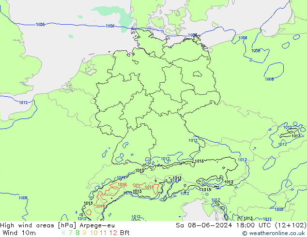 High wind areas Arpege-eu Sa 08.06.2024 18 UTC