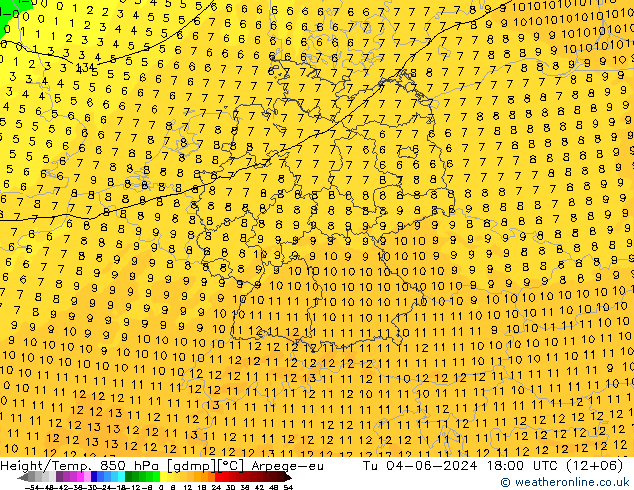 Height/Temp. 850 hPa Arpege-eu Di 04.06.2024 18 UTC