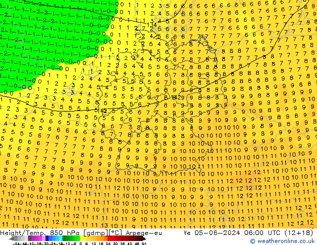 Yükseklik/Sıc. 850 hPa Arpege-eu Çar 05.06.2024 06 UTC