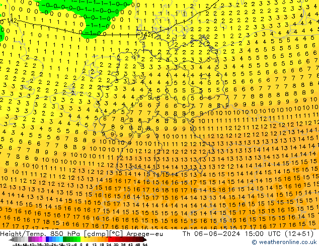 Height/Temp. 850 hPa Arpege-eu Qui 06.06.2024 15 UTC