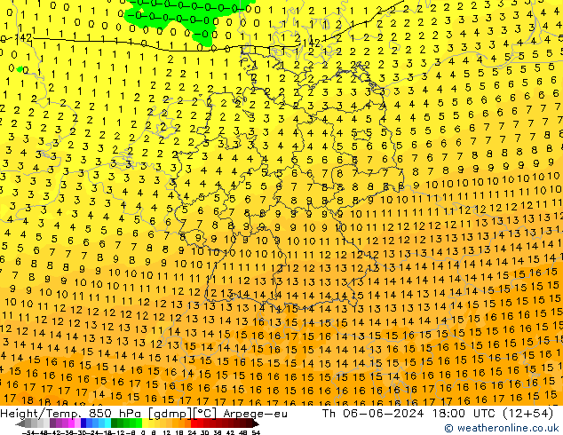 Hoogte/Temp. 850 hPa Arpege-eu do 06.06.2024 18 UTC