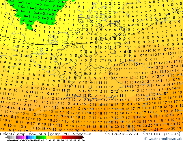 Height/Temp. 850 hPa Arpege-eu Sa 08.06.2024 12 UTC