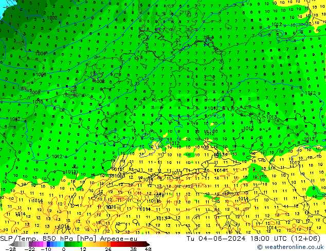 SLP/Temp. 850 hPa Arpege-eu mar 04.06.2024 18 UTC