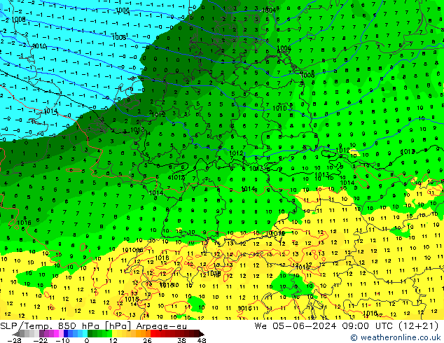 SLP/Temp. 850 hPa Arpege-eu We 05.06.2024 09 UTC