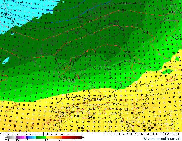 SLP/Temp. 850 hPa Arpege-eu jeu 06.06.2024 06 UTC