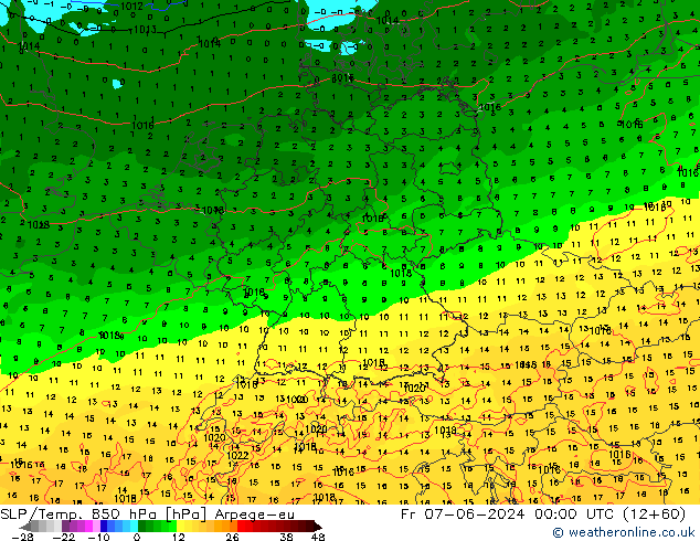 SLP/Temp. 850 гПа Arpege-eu пт 07.06.2024 00 UTC